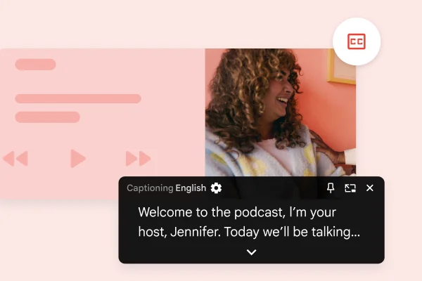 An example of live captioning in English of a podcast.