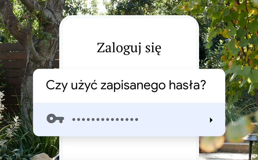 Strona logowania do rezerwacji wycieczki z zapytaniem o użycie zapisanego hasła. W tle znajduje się krajobraz.